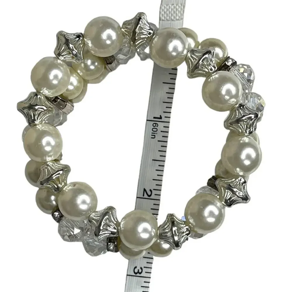 Silver Tone Faux Pearl, Rhinestone and Crystal Bead Bracelets Fashion Jewelry